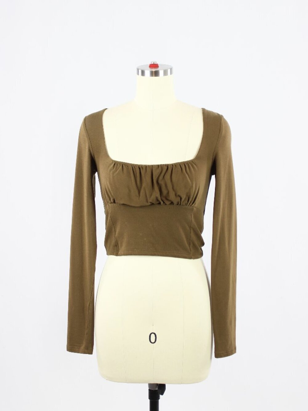 Aritzia WILFRED FREE Orbit Brown Jersey Ruched Long Sleeve Cropped Top, Size S